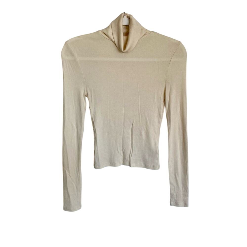 Madewell Minimal Chic Fine Ribbed Drapey Turtleneck Fitted Long Sleeve Top